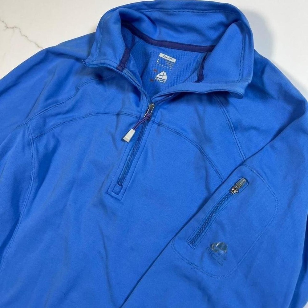 Nike ACG Pullover Women Large Blue Dri-FIT Quarter Zip Sleeve Pocket Top